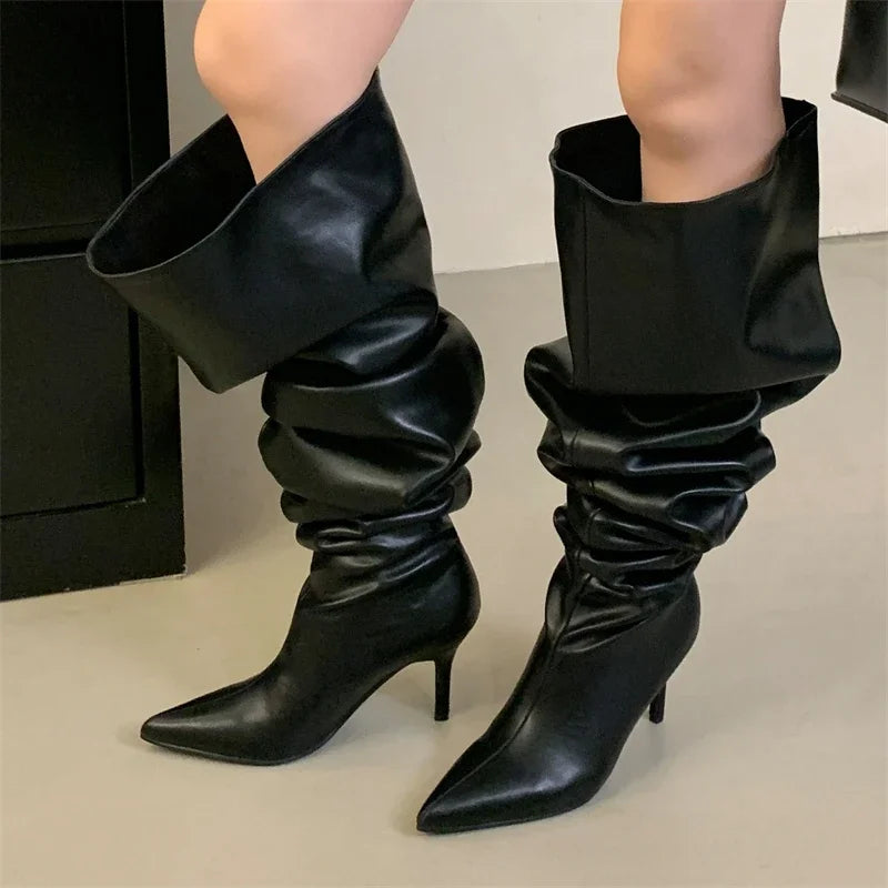 Eilyken Winter Pointed Toe Women Over The Knee Boots Sexy Thin Heels Stripper Thigh High Booties Shoes Zapatos De Mujer