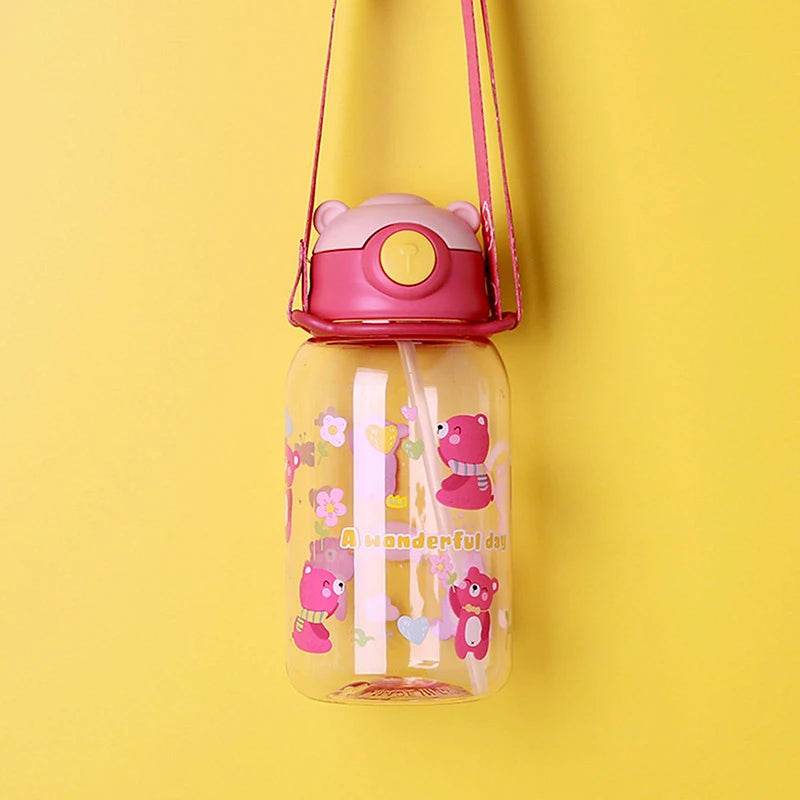 600ml Kids Water Sippy Cup Kids Water Bottle with Straw and Handle Portable Drinking Bottle Cup Children Outdoor Cups - AIAZ