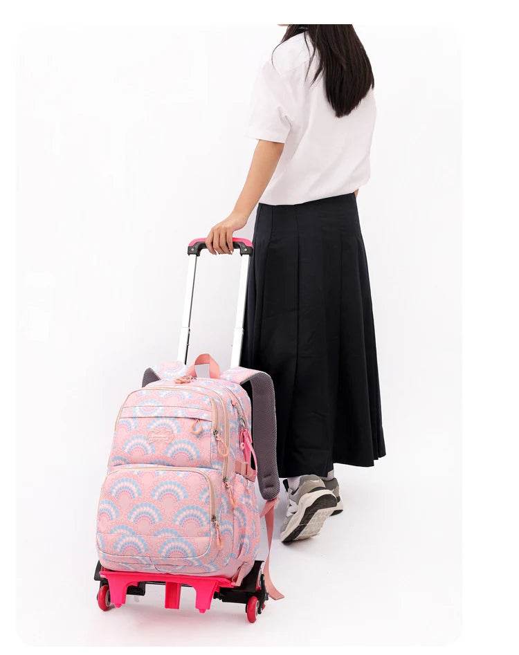 Rolling School Bags for Girls Backpack Children Waterproof School Backpacks with Wheels Middle School Trolley Luggage Back Pack - AIAZ