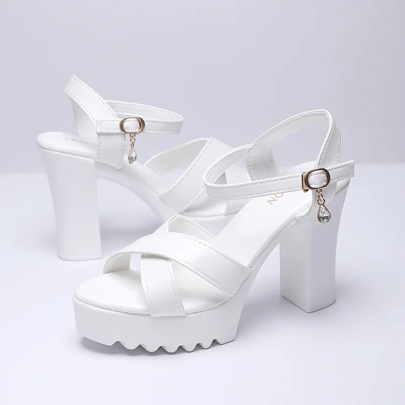 Women Fish Mouth Platform High Heels Wedges Buckle Sandals Shallow Hollow Open Toe Shoes Woman Party Footstep Office Pumps