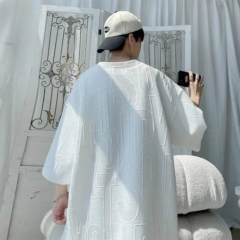 2025 3D Men's new Waffle TZ30 Summer Suit Casual T-shirt + Shorts Suit Men's Tracksuit Solid color tracksuit loose suit - AIAZ