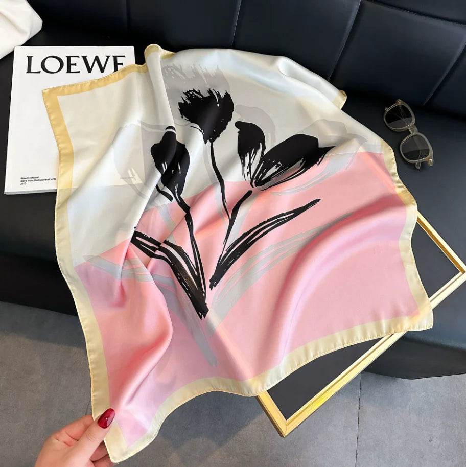 Women Fashion Versatile New Silk Scarves 70x70cm Square Scarf Korean Version Neck Protection Spring and Autumn Vintage Scarf - AIAZ