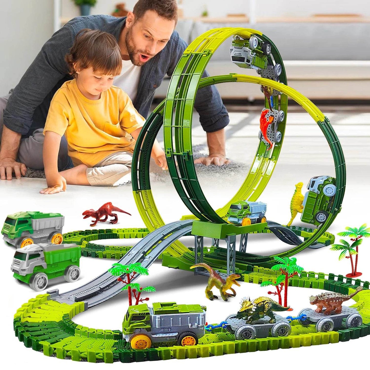 Children Electric Track Toy Car Engineering Minin Car Set Kids Puzzle Boy Toys Track Car Anti-gravity Track Train Gift for Kid - AIAZ