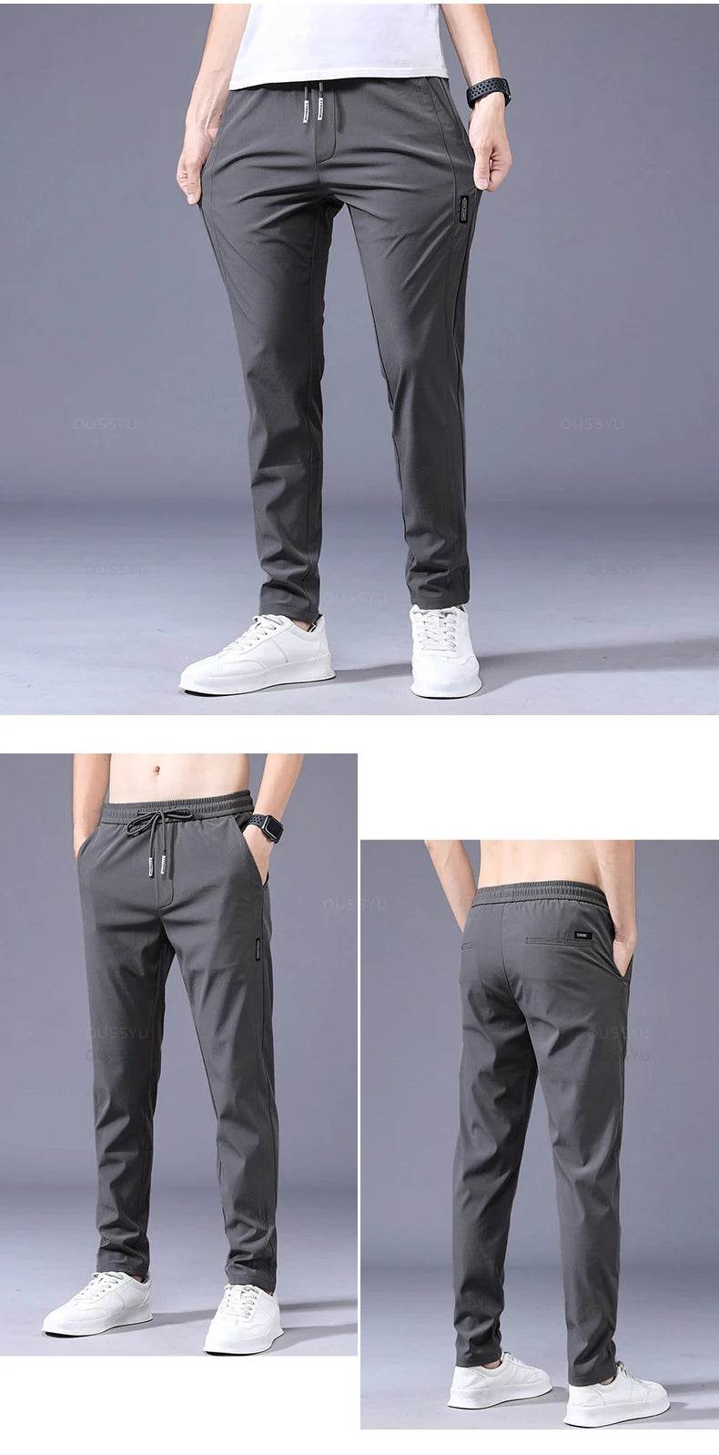 2025 Men's Trousers Spring Summer New Thin Green Solid Color Fashion Pocket Applique Full Length Casual Work Pants Pantalon - AIAZ