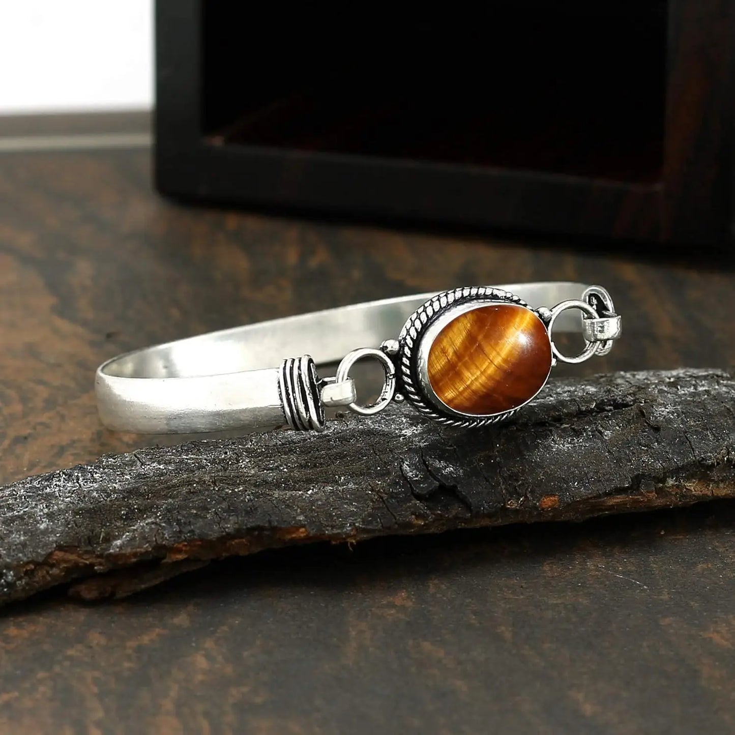 Vintage 925 Silver Natural Oval Moonstone Bangle Bracelets Handmade Birthstone Bangle Gifts Fine Jewelry for Women Men