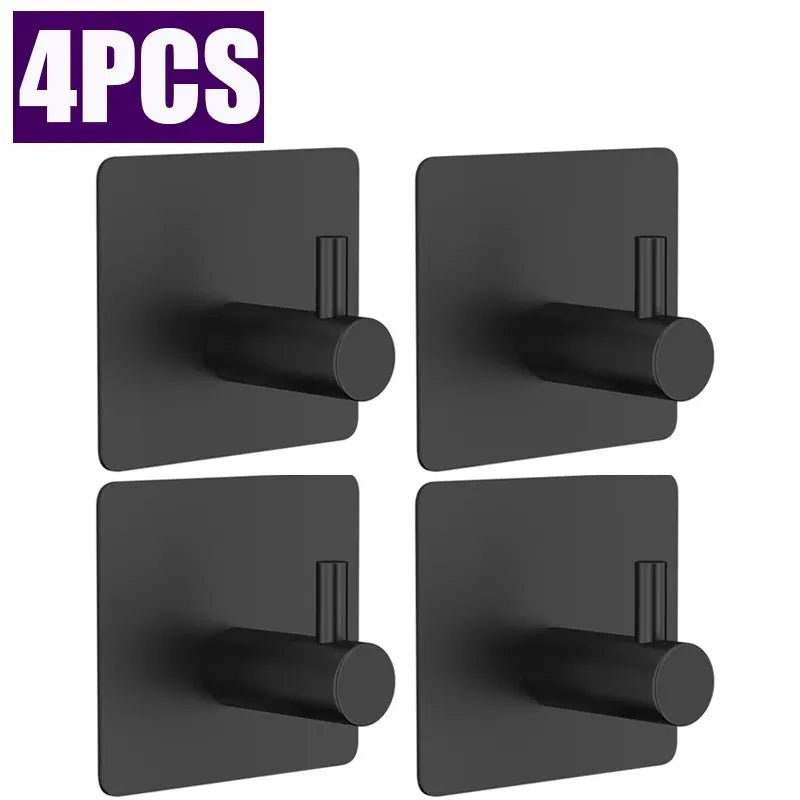 4/1pcs Black Self-Adhesive Wall Hooks for Hanging Keys Clothes Hanger Bathroom Door Robe Hook Coat Rack Towel Holder Accessories
