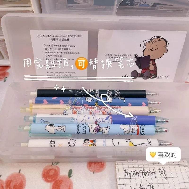 6pcs Snoopy Neutral Pen 0.5mm Black Water Pen for Writing Notebooks Girls CuteSchool Office Supplies Accessories Stationery Gift - AIAZ