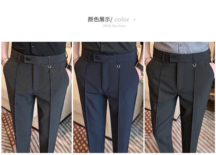 Men's business casual trousers, daily formal work pants, 2024 new high quality, plain color versatile ankle-length trousers. - AIAZ