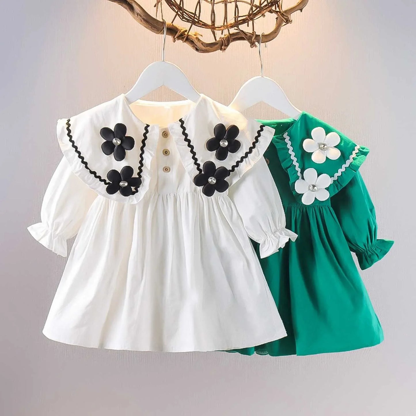 1 2 3 4Years Baby Girl Dress 2024 Spring and Autumn Foreign Children's Dress Fairy Student Bubble Sleeve Birthday Princess Dress