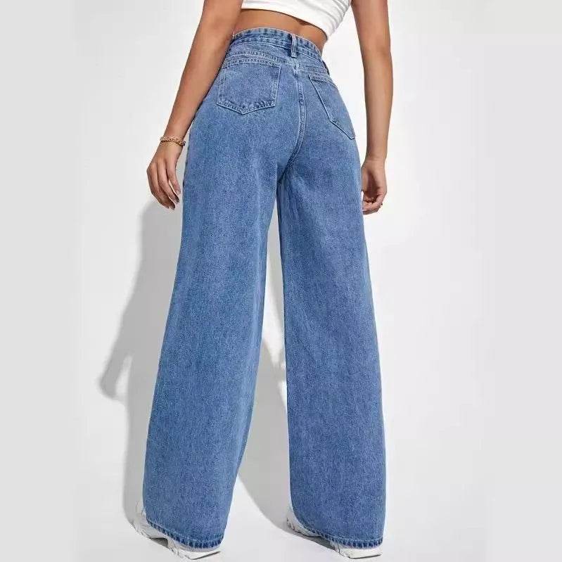2024 new women's wear European and American loose Denim wide leg pants slimming high waist all-match jeans for women - AIAZ
