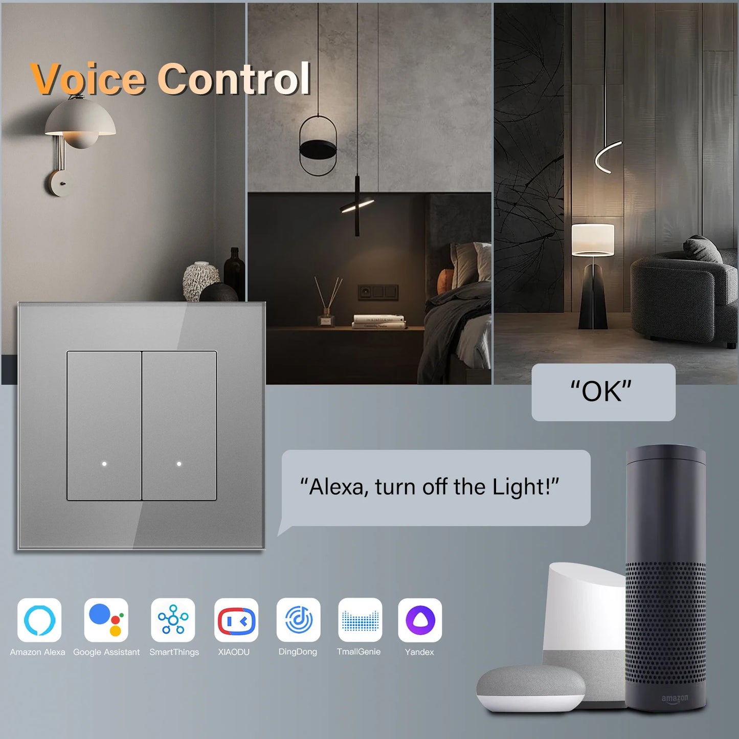 BSEED 1/2/3/4Gang 2Way WIFI Light Switch Smart Click Button Switch Glass Panel LED Indicator Support Tuya Smart Life Google Home