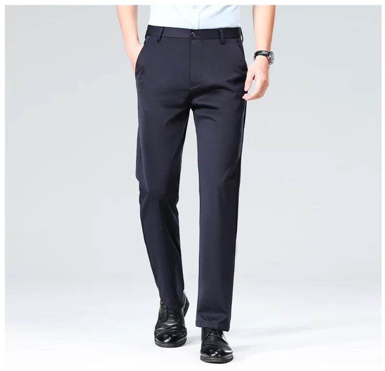 Men Suit Pants Light Thin Elastic Slim Fit Dress Pants Business Solid Casual Straight Leg Trouser Men Clothing Oversize 29-42 - AIAZ