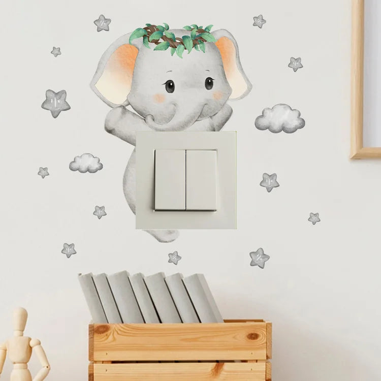 Cartoon giraffe Panda elephant switch stickers Kids Baby Bedroom decor Home decor Wallpaper Kids wall decal Room decor stickers