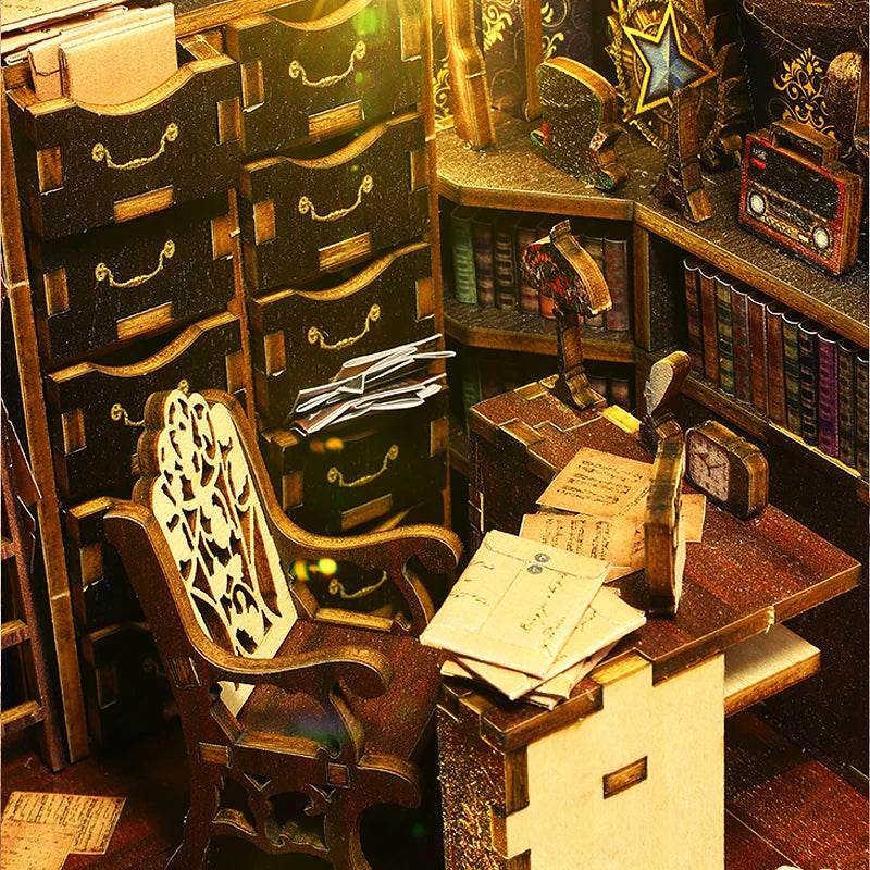 DIY Book Nook Kit Miniature Doll House With LED Light 3D Puzzle Model Building Wooden Bookshelf Bookend Toy Adults Birthday Gift - AIAZ