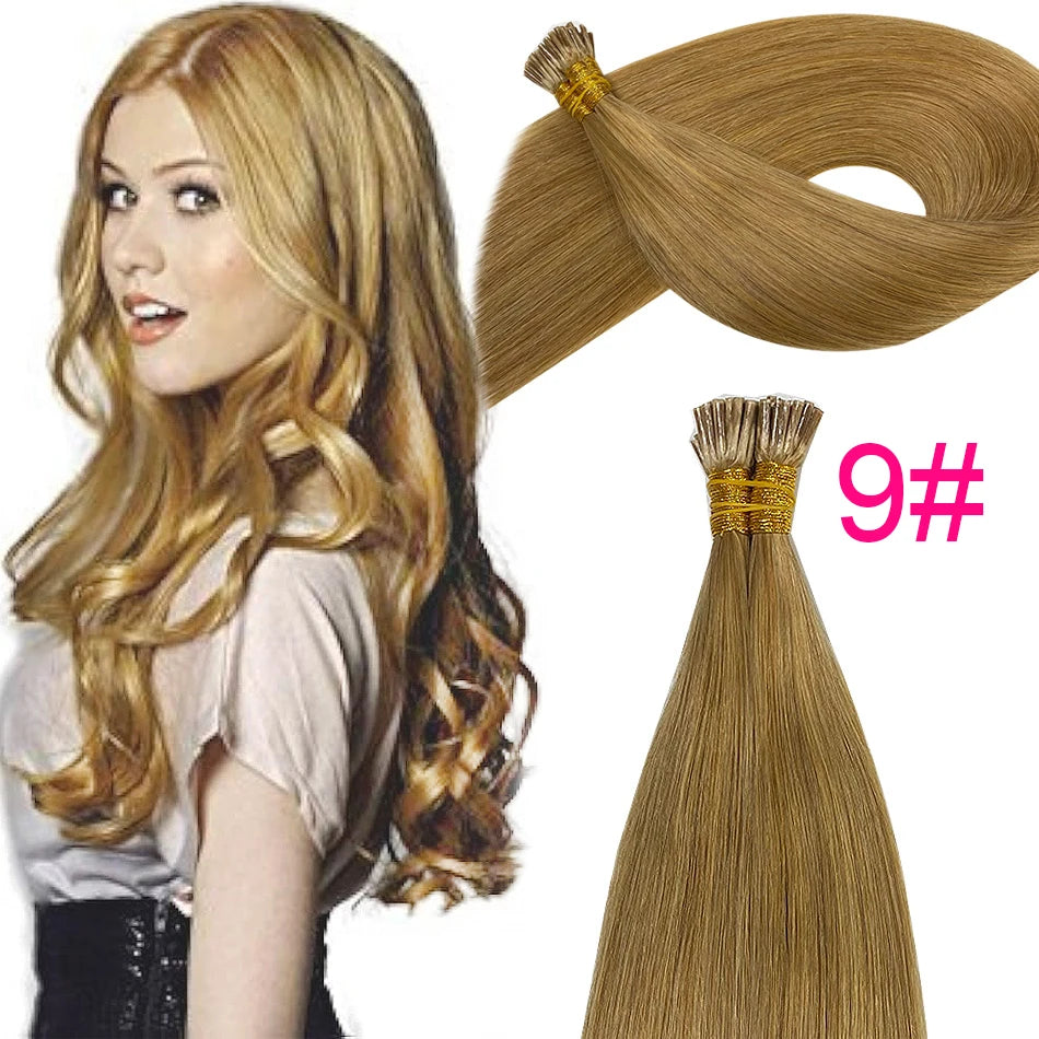 I Tips Virgin Hair Extensions 27# For Black Women 100% Remy Bulk Hair I Tip Natural Hair Extensions Straight Natural Fusion 613#