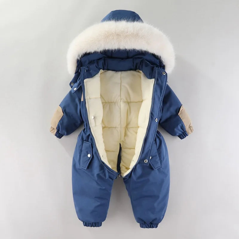 Winter Children Ski Suit Thicken Waterproof Baby Jumpsuit Warm Baby Girl Snow Wear Plus Velvet Infant Clothes Boys Coat 1-5 Year