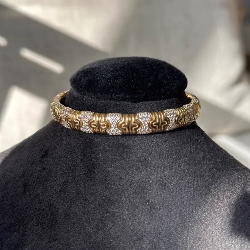 BELLUX Vintage Luxury Bracelet 925 Silver Gold Plated Full Diamond Distinctive Snake Open Bangle Unisex Jewelry