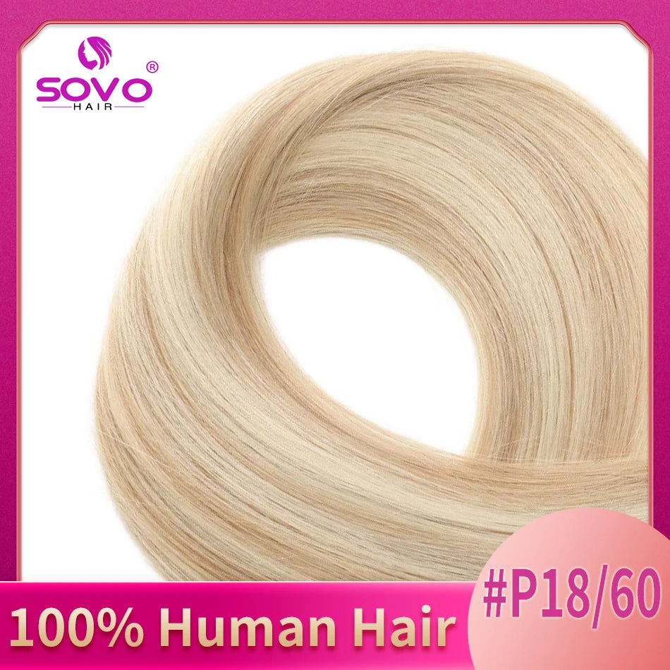 SOVO 100 Strands Nano Rings Human Hair Extensions Natural Blonde Micro Bead Loop Pre Bonded Remy European Straight Hair