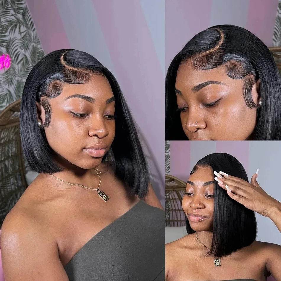 13x4 Bone Straight Bob Wig Lace Front Human Hair Wigs 4x4 Short Bob Wig Lace Frontal Wig 100% Human Hair 200% Density 12 14 Inch - AIAZ