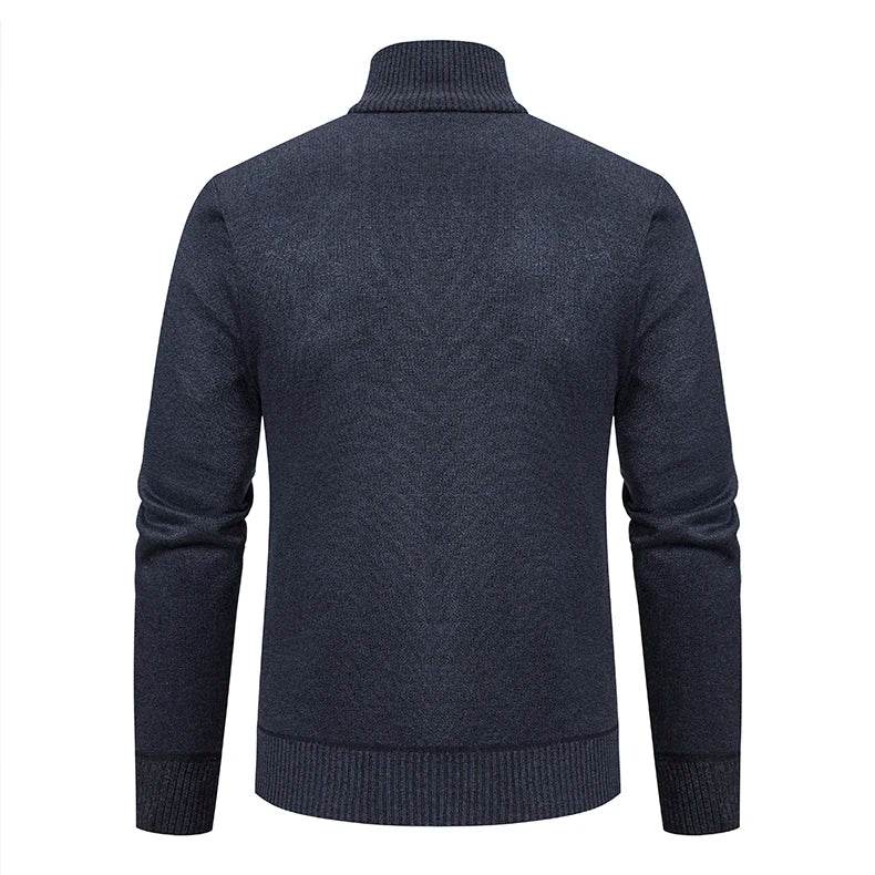 Thickened jacket men's autumn and winter warm trend line stand collar knitted cardigan sweater coat - AIAZ