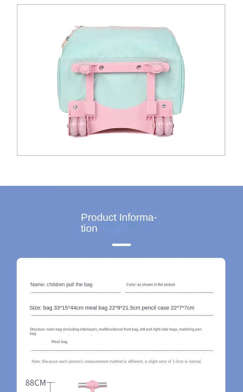 School Backpack Set Rolling Backpack for Girls Students Wheeled Backpack Trolley School Bag With Wheels Travel Luggage Book Bag - AIAZ
