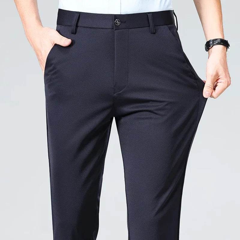 Men Suit Pants Light Thin Elastic Slim Fit Dress Pants Business Solid Casual Straight Leg Trouser Men Clothing Oversize 29-42 - AIAZ