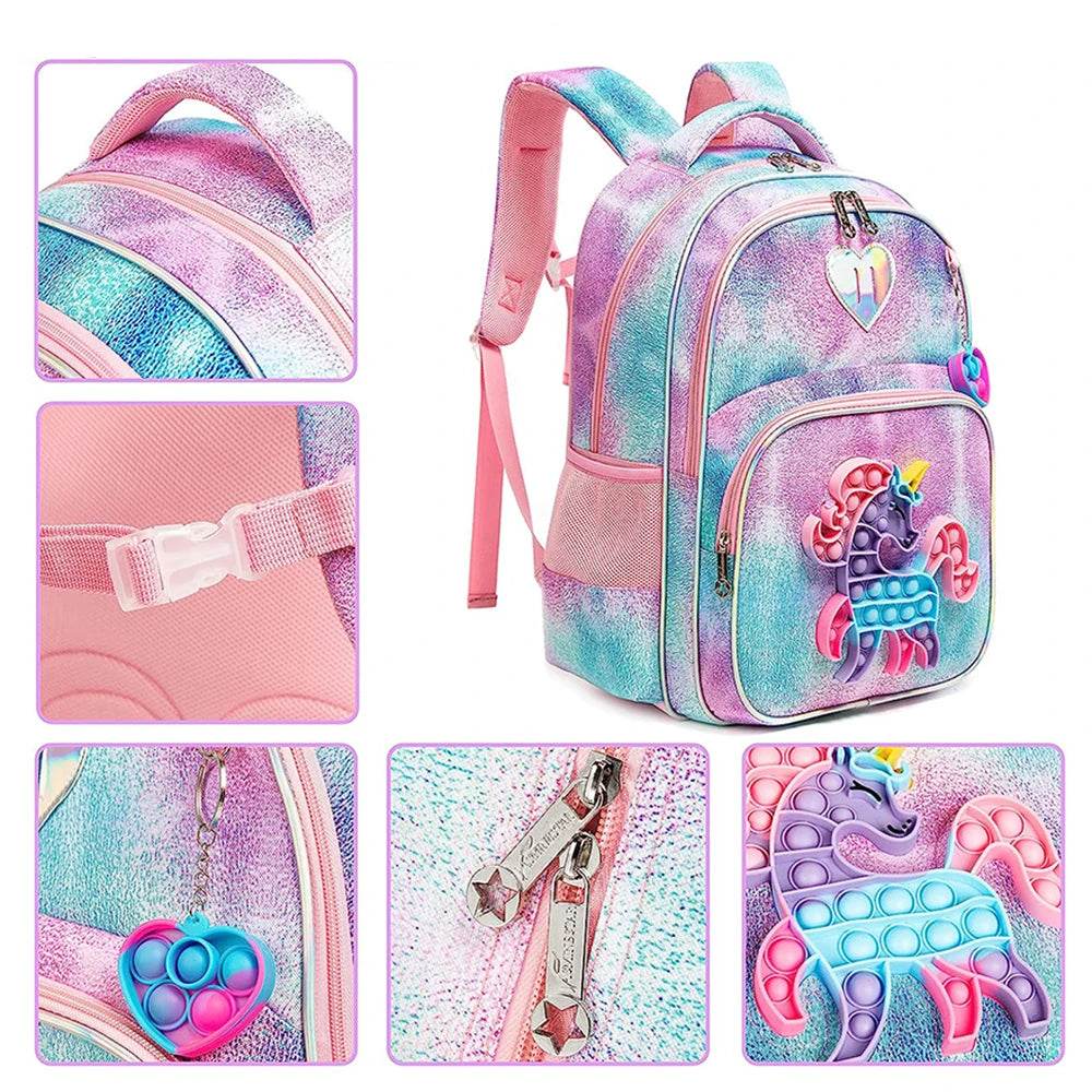 3pcs Kids Backpacks for Girls School Bag with Lunch Box Set Cute Bookbag for Primary School - AIAZ