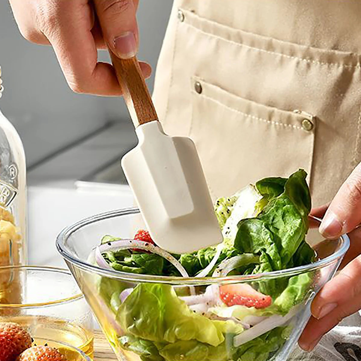 5pcs Wooden Handle Silicone Scrapers Set High Temperature Resistant Cream Cake Spatula Baking Scraper Shovel Kitchen Bakeware