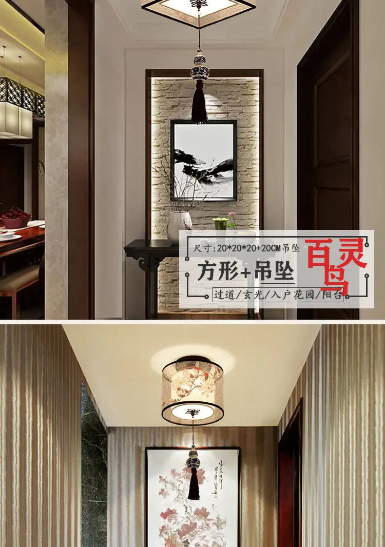 New Chinese Chandelier Lustre Ceiling Lamp Simple Corridor Chinese Painting Ceiling Lights Creative Suspendu Lotus Led Lighting