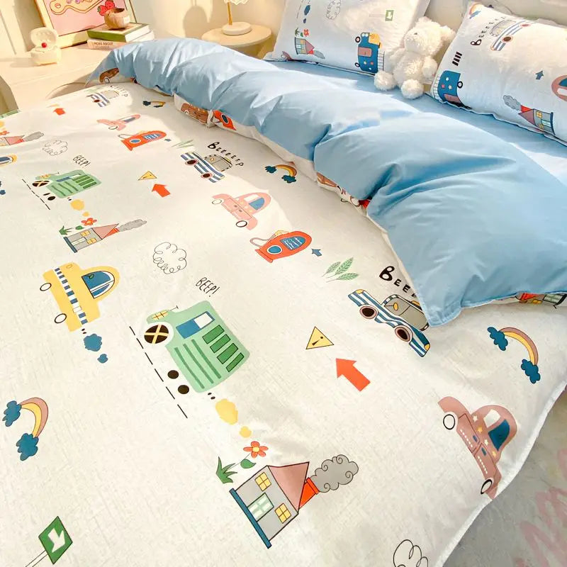 Cute Bear Duvet Cover Set with Zipper Pink Heart Bed Sheet Pillowcases No Filler Twin Queen Size Girls Boys Gift Bedding Set