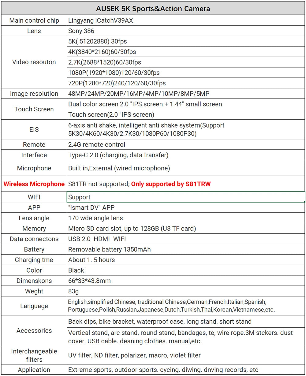 2" IPS Dual Screen Action Camera 5K 30FPS  4K 60FPS 48MP EIS Video With Optional Filter Lens 1080P Webcam Vlog WiFi Sports Cam