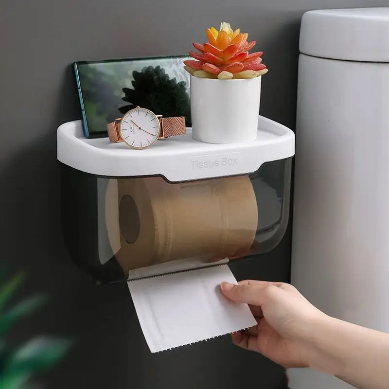 Toilet Paper Holder Box holder Bathroom Rack Waterproof Reel Tissue Storage Box Punch-free Kitchen Bathroom Storage Holder
