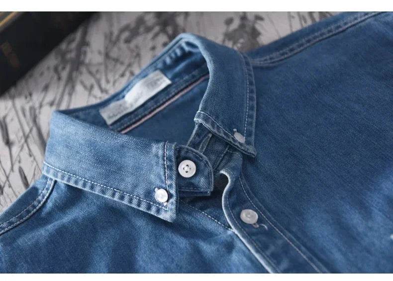100% Cotton Autumn New Long-sleeved Denim Shirt Men Fashion Casual High Street Male Clothes Top Classic Light Blue Black Gray - AIAZ