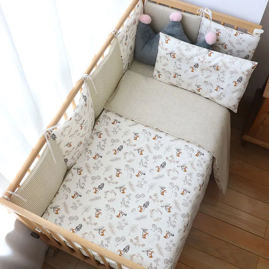 Baby Bedding Set Soft Cotton Baby Cot Kit Crib Bedding Set Quilt Duvet Cover Pillow Pilowcase Sheet Bumpers Baby Room Decoration