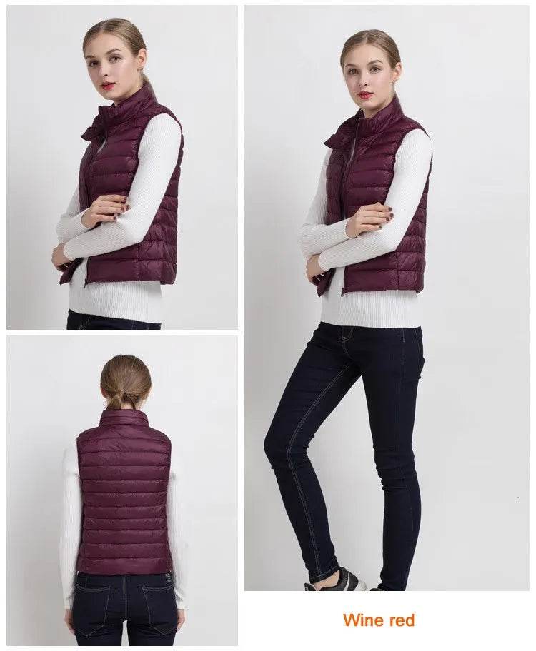 0-10℃ Women Vests Autumn Winter Ultra Light Duck Down Vest Female Slim Sleeveless Jacket Windproof Warm Puffer Waistcoat 4XL - AIAZ