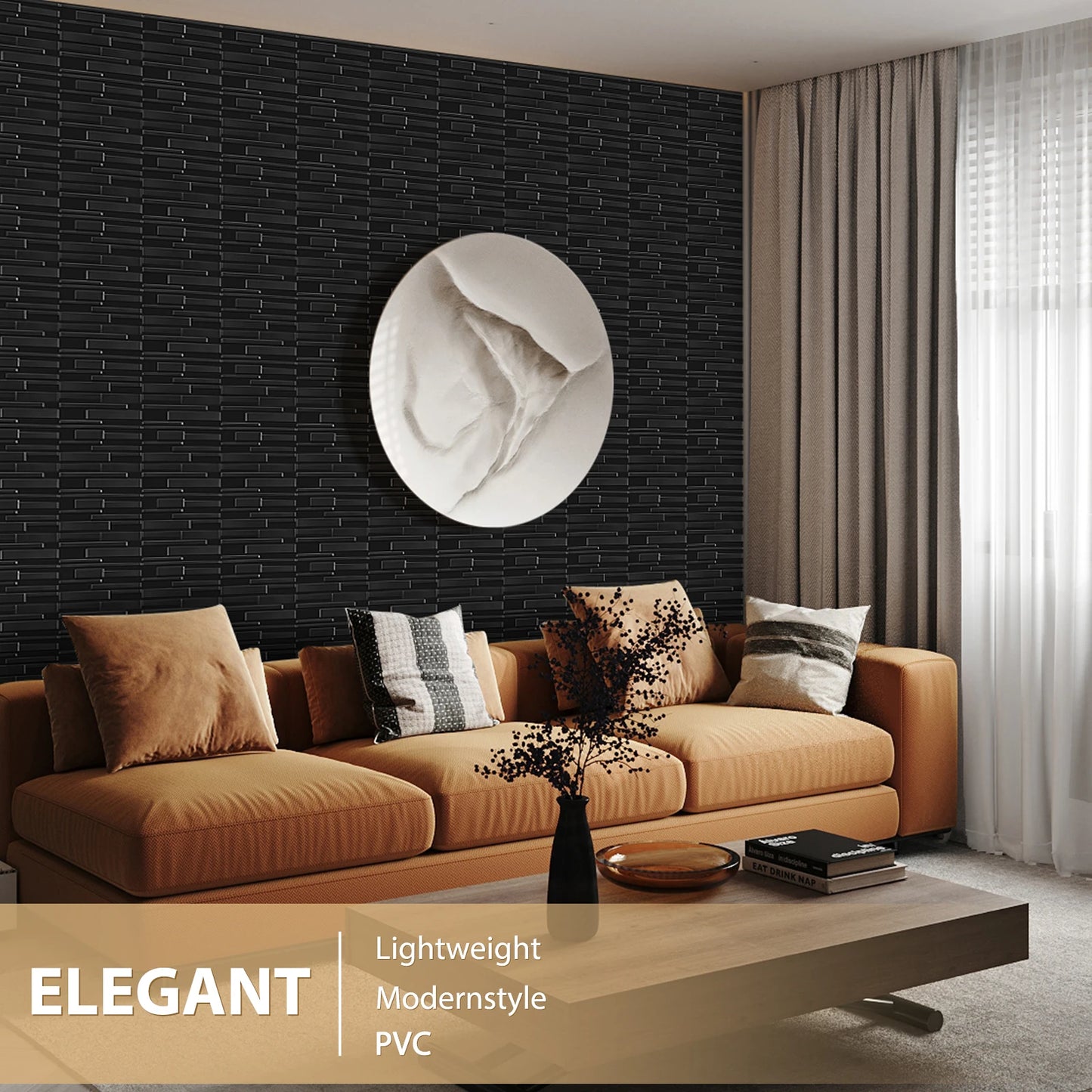 KUUJOJO 3D textured wall panel for indoor wall decoration, suitable for living room, hall, bedroom, hotel, office, send tape