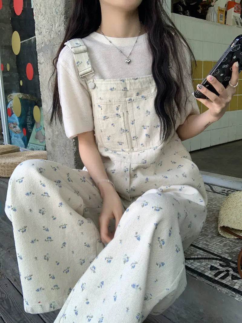 Jumpsuits Women Cute Lively Fashion Simple Floral New Autumn All-match Simple Temperament Korean Style Tender Straight Trousers - AIAZ