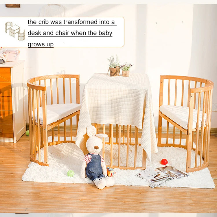 Nordic Multi-functional Height Adjustable Wooden Baby Cribs Kid Bed