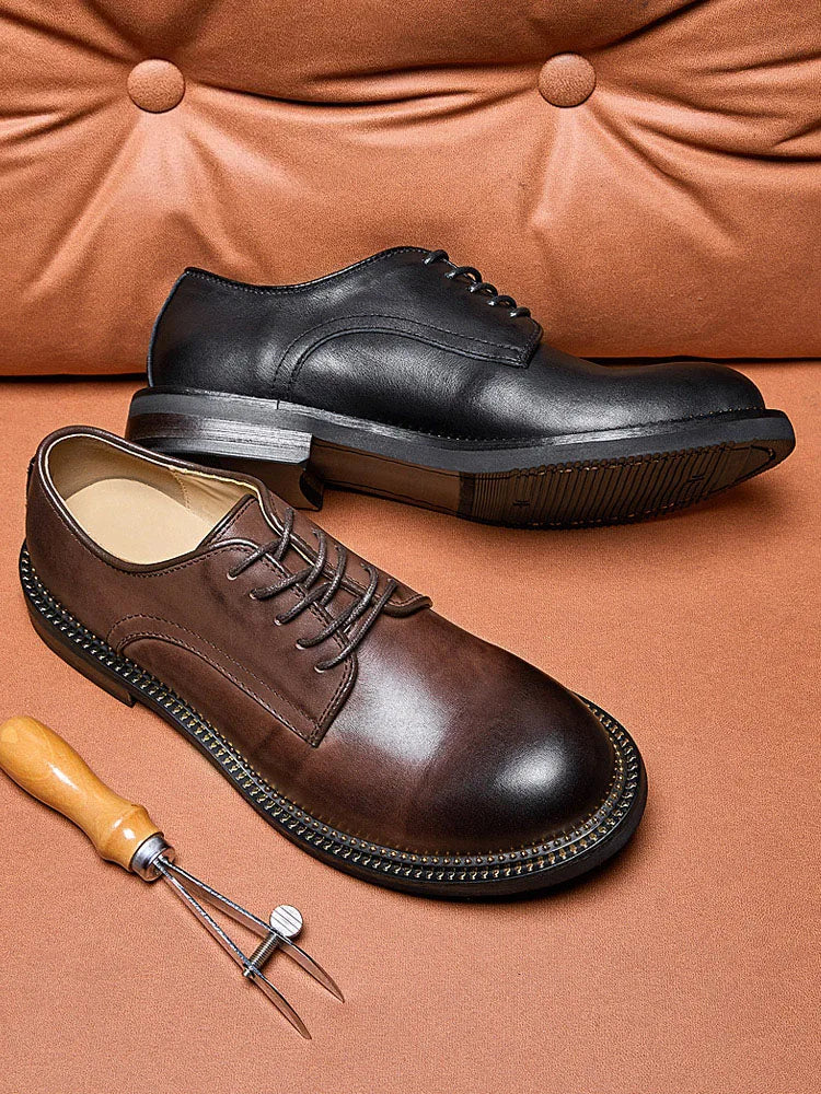 Bambi Deloren Handmade Leather  oes Men's Casual Briti Retro Busin oes Wear-Resistant Lace-Up round Toe Rubber ...