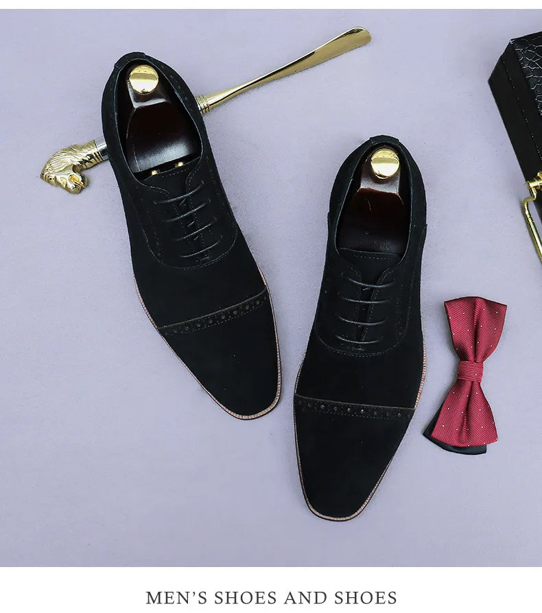 Business Casual Leather Shoes Men's Handmade Three-Joint Genuine Leather Men's Frosted British Suede Leather Lace-Up Men's Shoes