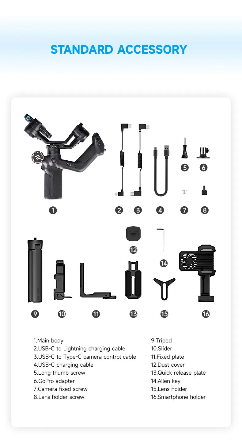 FeiyuTech SCORP Mini 3 Pro Gimbal with Detachable Remote Handle & AI 4.0 Tracking for Mirrorless, Action Camera & Smartphones