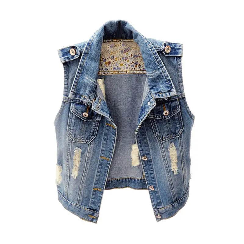 Casual And Fashionable Ripped Sleeveless Denim Vest Top Women's Spring And Autumn Unique Denim Vest Outer Coat Female Tops 2025 - AIAZ