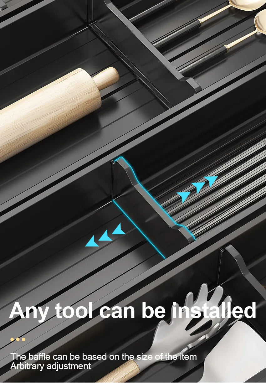 Adjustable Kitchen Dish Rack, Under Cabinet Drawer, Spoon, Chopsticks Storage Holder, Retractable Countertop, Sink Drying Shelf