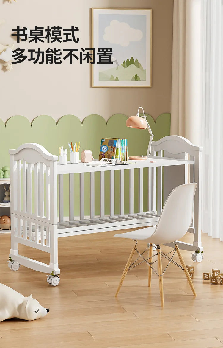 Crib solid wood European style movable baby bb newborn multi-functional cradle children's splicing large bed
