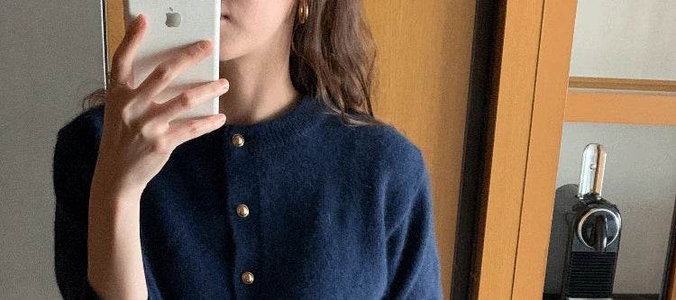 Knitted Cardigan women's 2023Spring New Korean Loose Solid Color Round Neck Sweater Coat - AIAZ