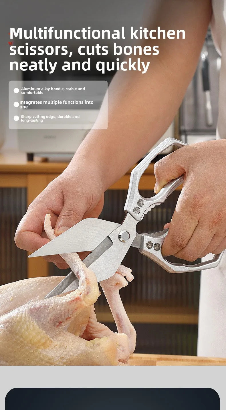 1pc Heavy-Duty Kitchen Scissors Stainless Steel Multi-Purpose Shears for Meat and Roast Cutting Household Cooking Food Scissors