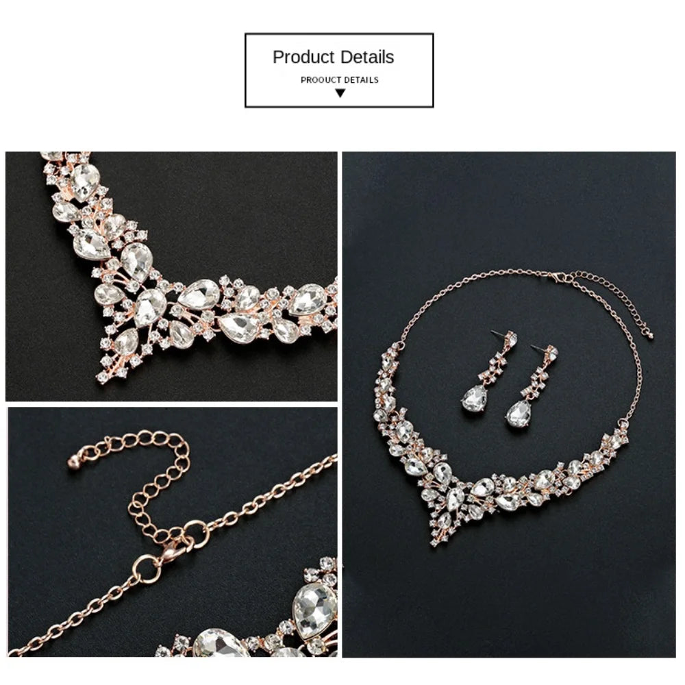 Fashion Crystal Bridal Necklaces Earrings Shining Elegant Rhinestone Jewelry Set Exquisite Necklace Earrings Set Banquet