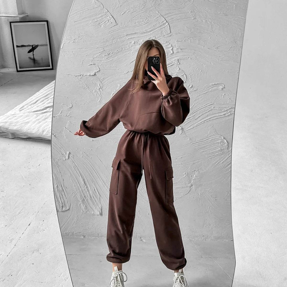 Hoodies Suit Winter Autumn Solid Casual Tracksuit Women Fleece 2 Pieces Set Sports Sweatshirts Pullover Jogger Sweatpants Outfit - AIAZ