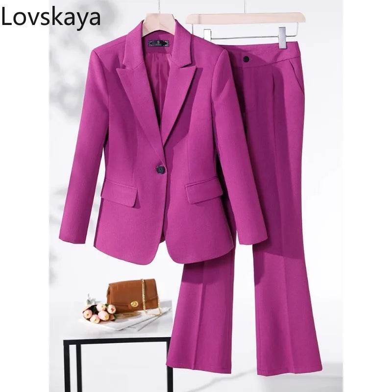 Business Work Wear 2 Piece Set Purple Blue Red Black Long Sleeve Blazer And Trouser Women Pant Suit Formal - AIAZ