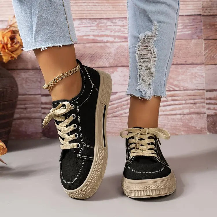 2024 Spring New Canvas Shoes Women Flat Sports Leisure Women Shoe Soft Bottom Comfortable Black Cloth Shoes Sneakers 40